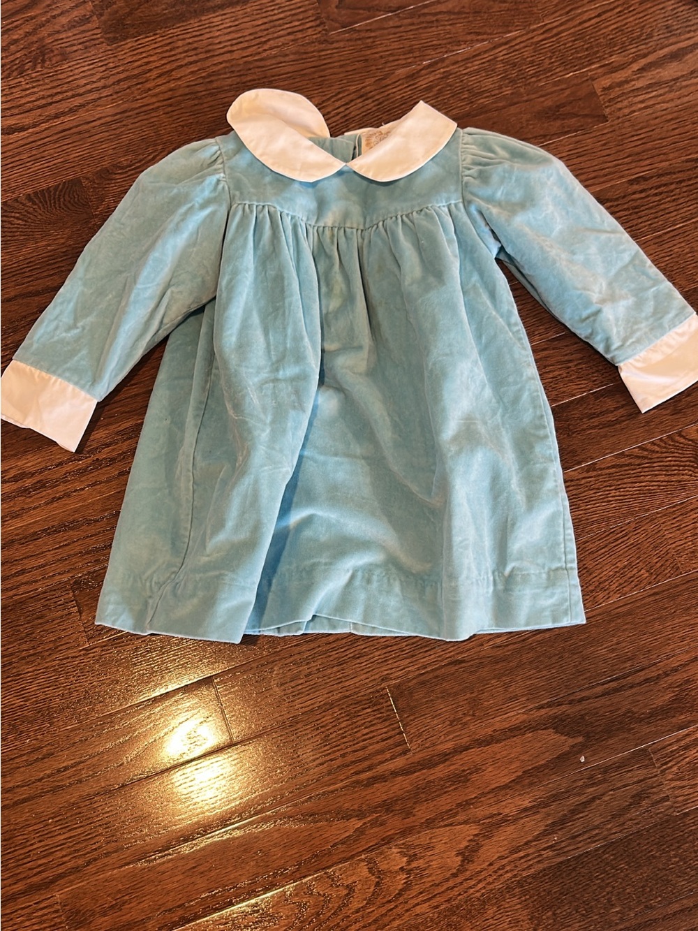 The Beaufort Bonnet Company Light Blue Velvet Dress with White Peter Pan Collar